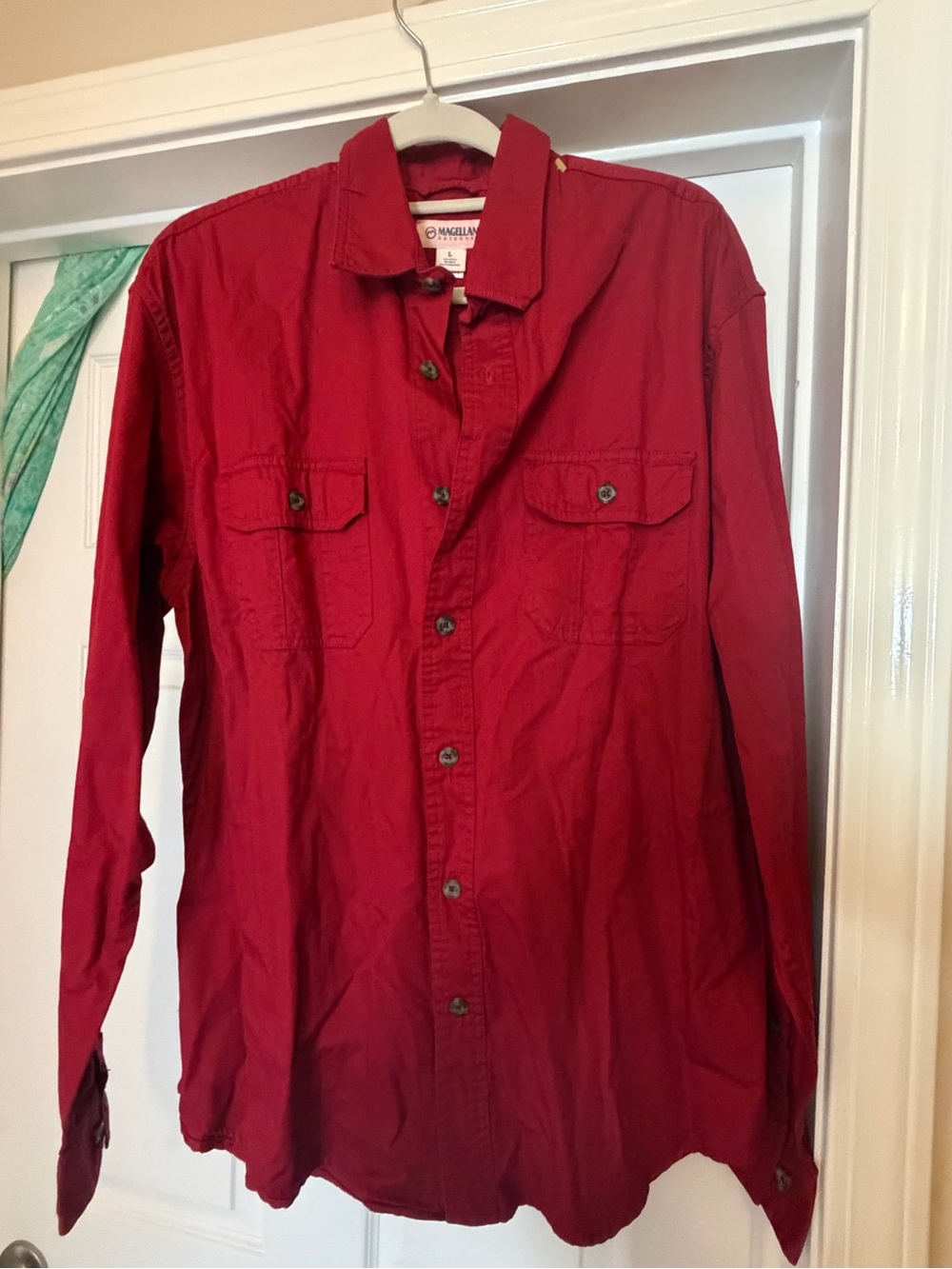 Magellan Outdoors Red Long-Sleeve Button Shirt